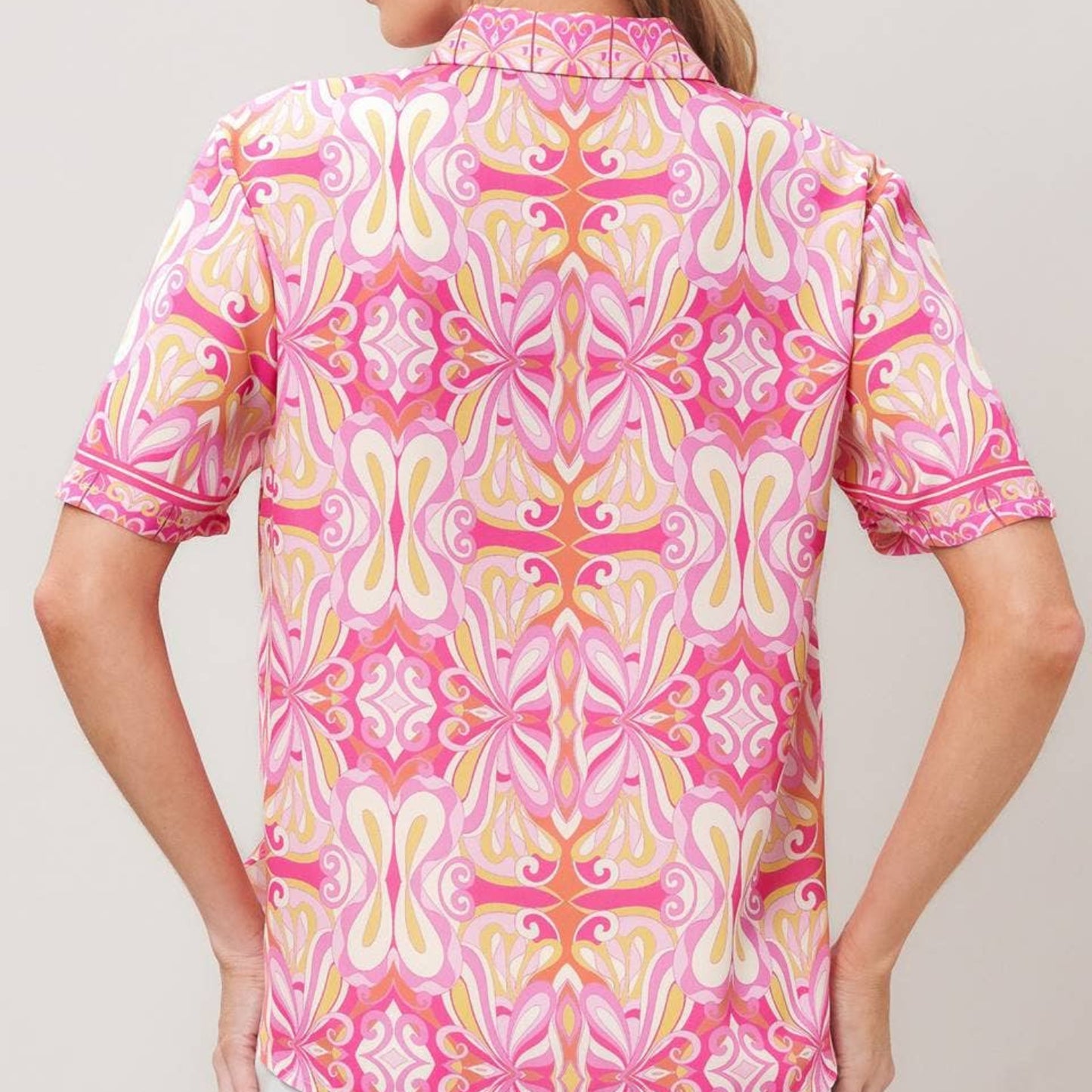 A Mixed Print Collared Blouse