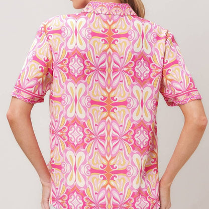 A Mixed Print Collared Blouse