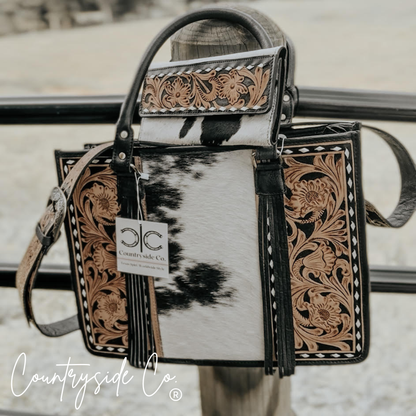 Panhandle Tooled Leather Cowhide Tote, Computer Bag, Purse
