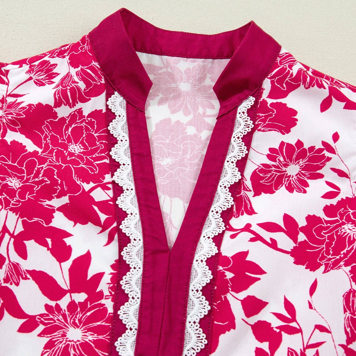 Floral Colorblock Lace Flutter Sleeve Blouse