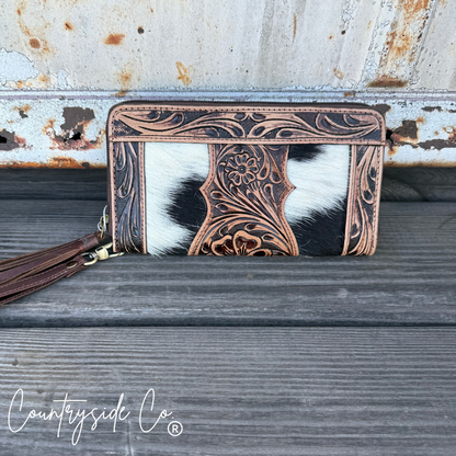 Adeline Cowhide Tooled Leather Wallet Wristlet