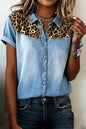 LDC Button Down Leopard Patchwork Detail Short Sleeve Shirt