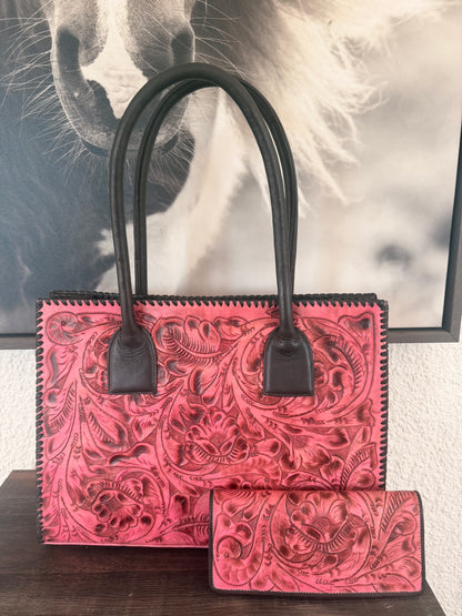Pink Tooled Leather Juan Antonio Handbag