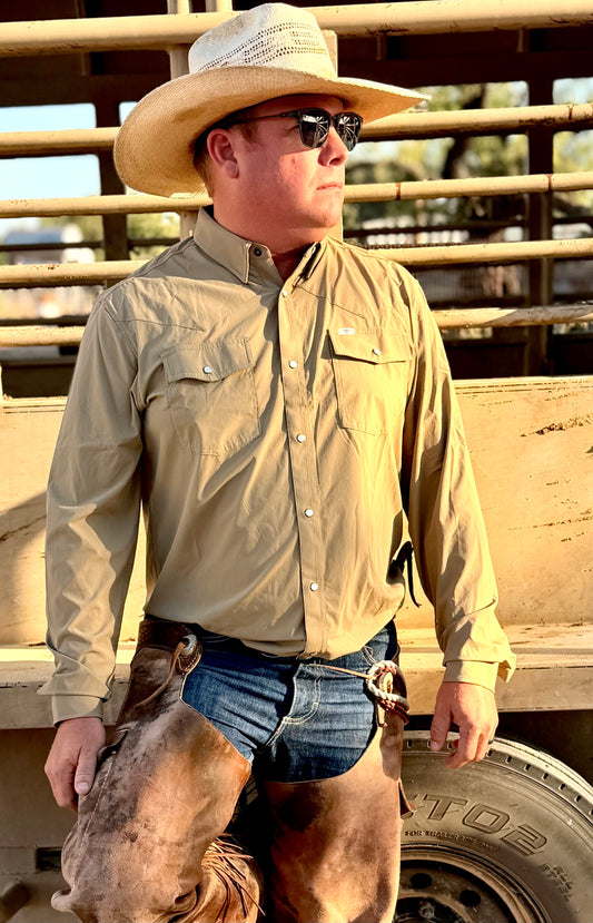 CORE - MEN'S KHAKI LONG SLEEVE PEARL SNAP SHIRT