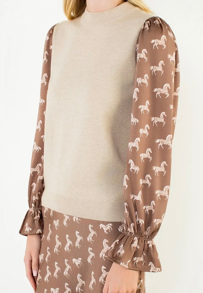 Horse Print Sleeve Top
