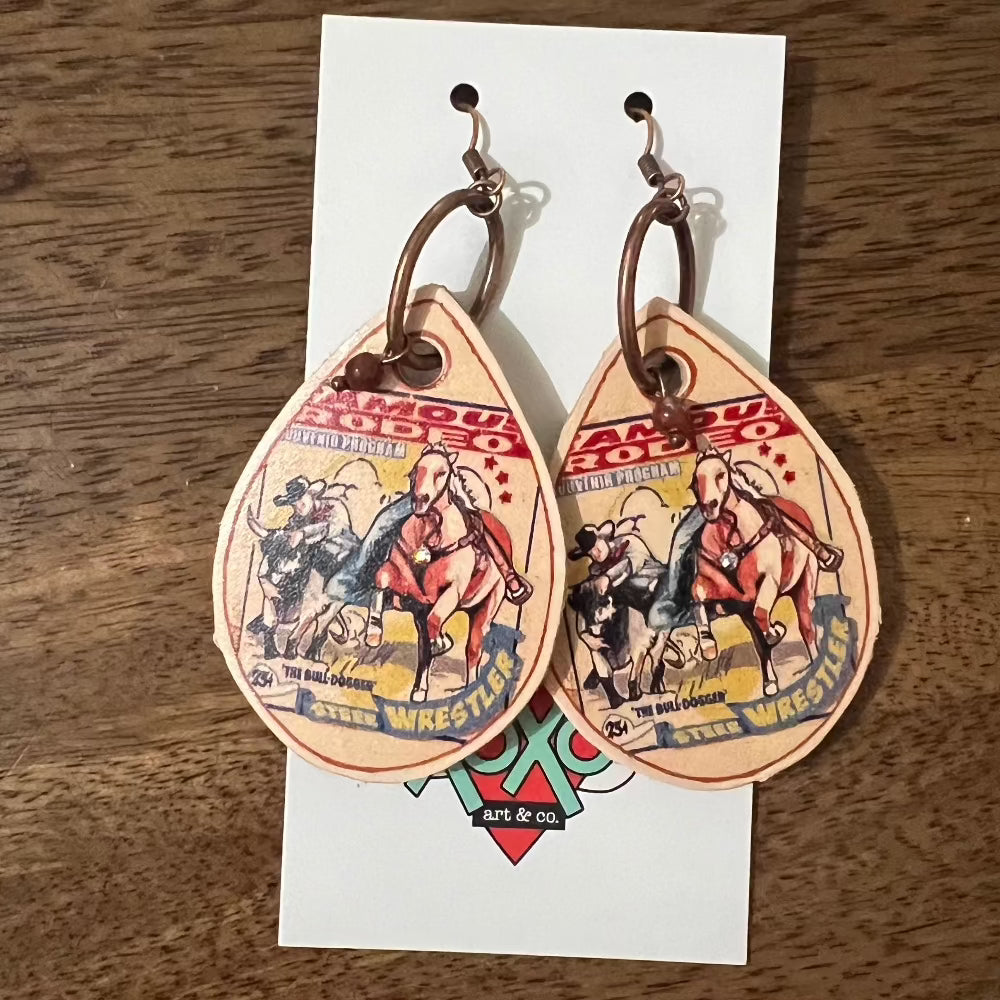 Circus Rodeo Steer Wrestler Teardrop Earrings