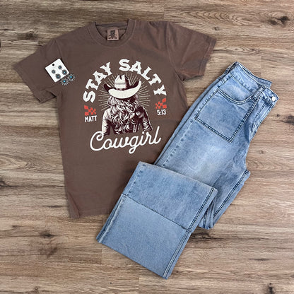 Stay Salty Cowgirl | Western | Christian | Brown CC Tee