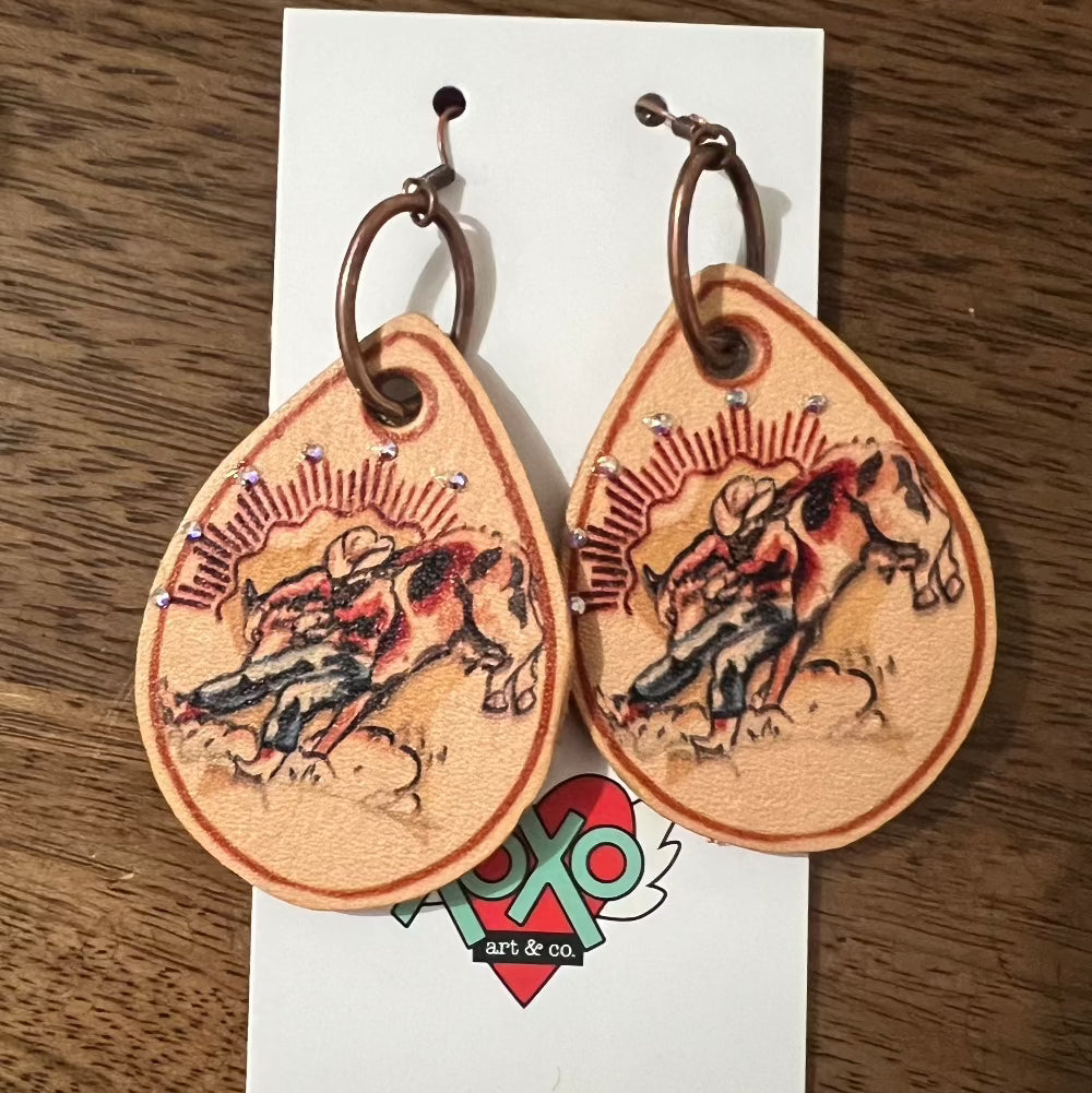 Rodeo Event Steer Wrestling Teardrop Earrings