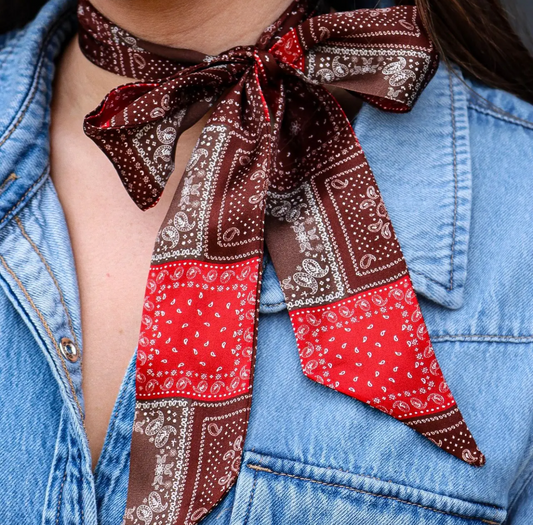 Red and Brown Bandana Silk Twilly Scarf