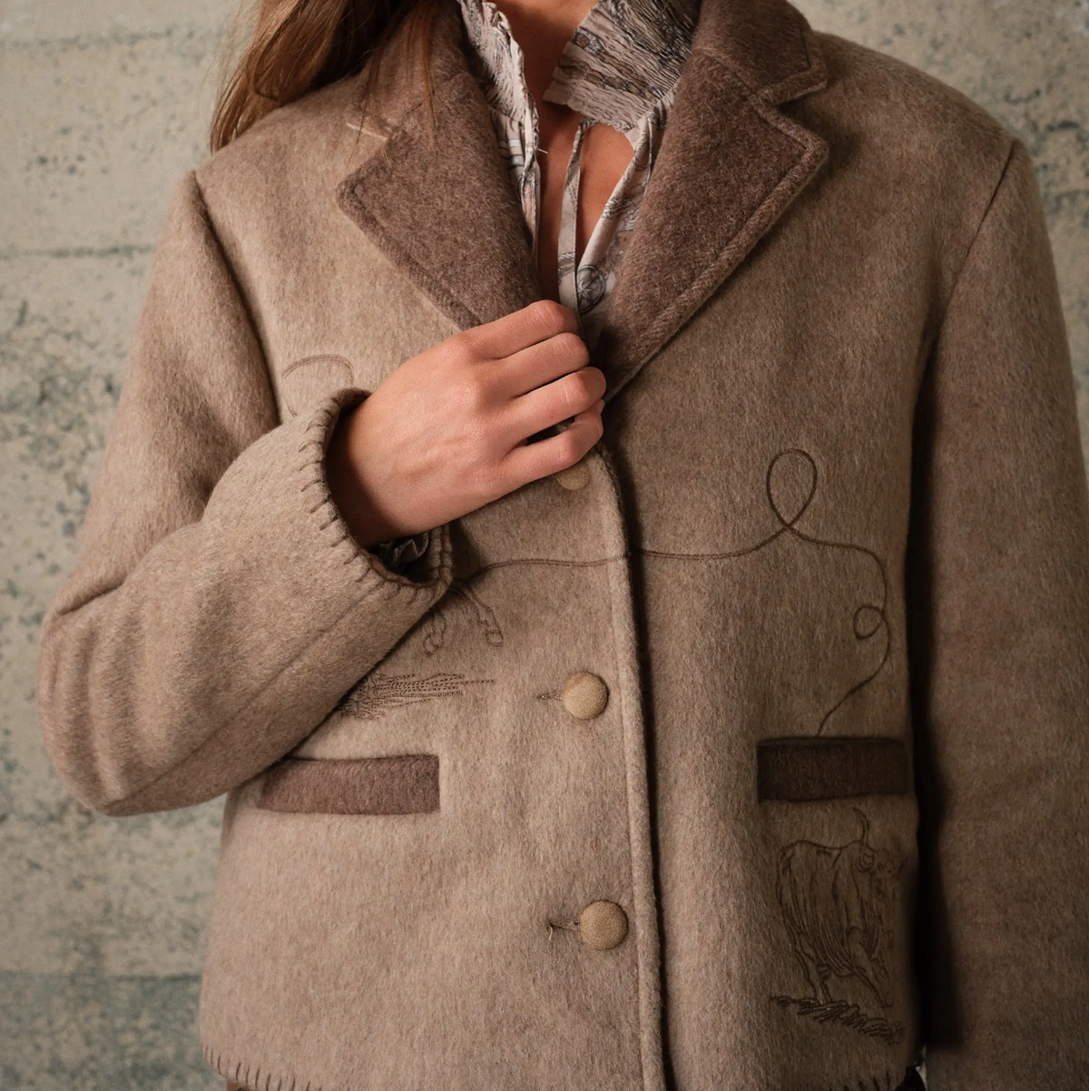 Two Tone Wool Jacket with Embroidery 25097J