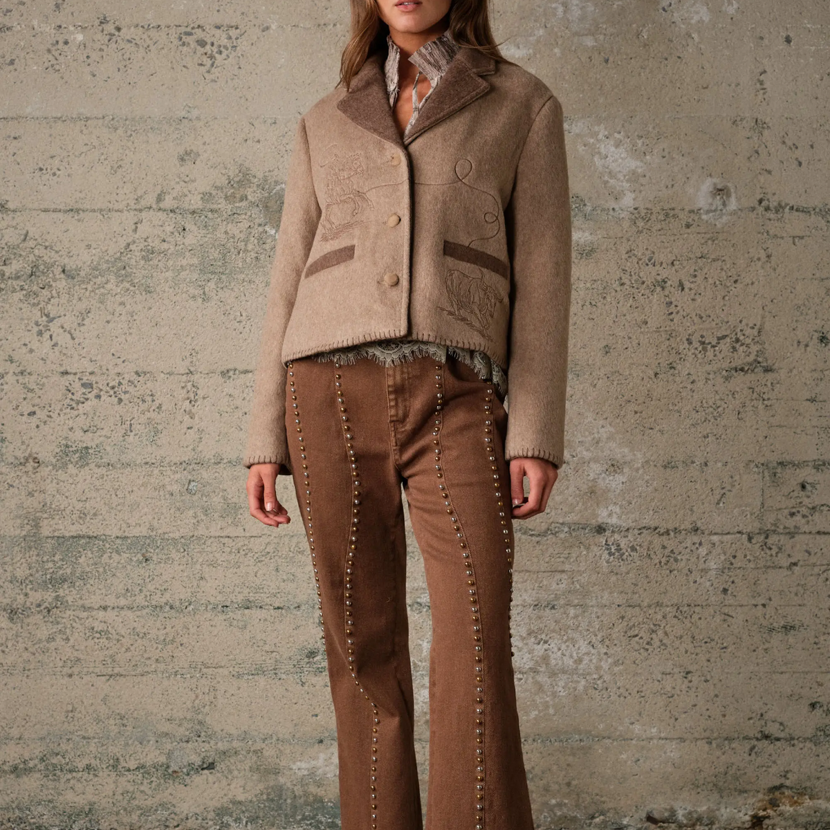 Two Tone Wool Jacket with Embroidery 25097J
