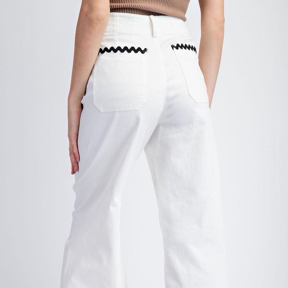 Ric Rac Trim Cropped Straight Leg Pants