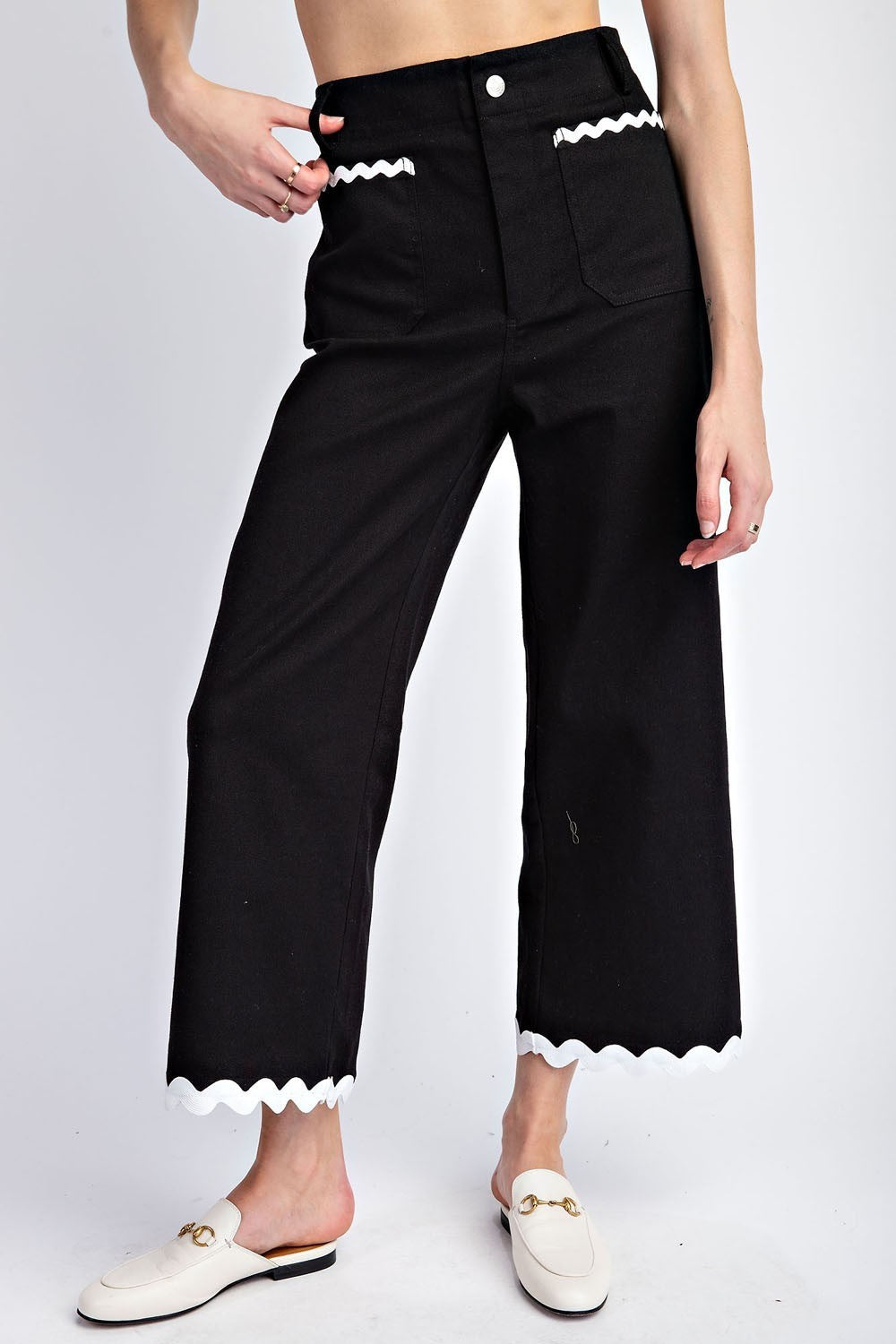 Ric Rac Trim Cropped Straight Leg Pants