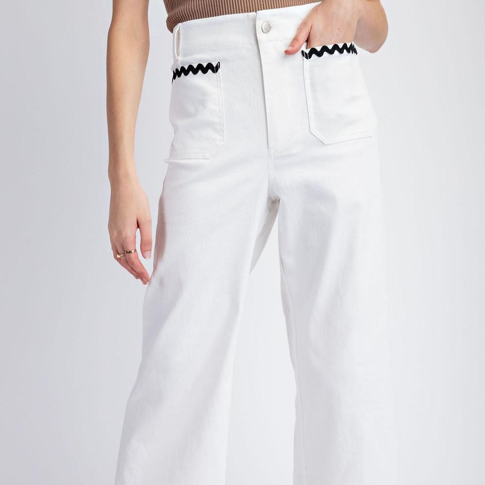 Ric Rac Trim Cropped Straight Leg Pants