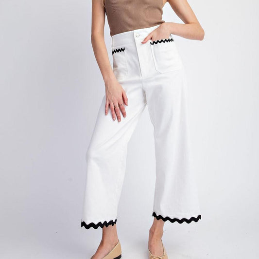 Ric Rac Trim Cropped Straight Leg Pants