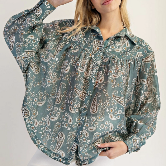 Paisley Printed Long Sleeve Blouse