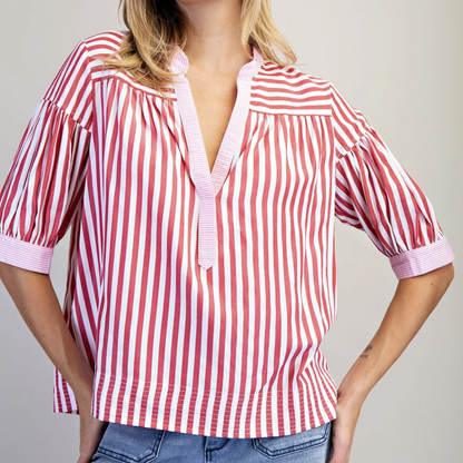 Contrast Striped Short Sleeve Blouse