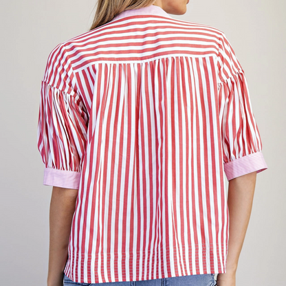 Contrast Striped Short Sleeve Blouse