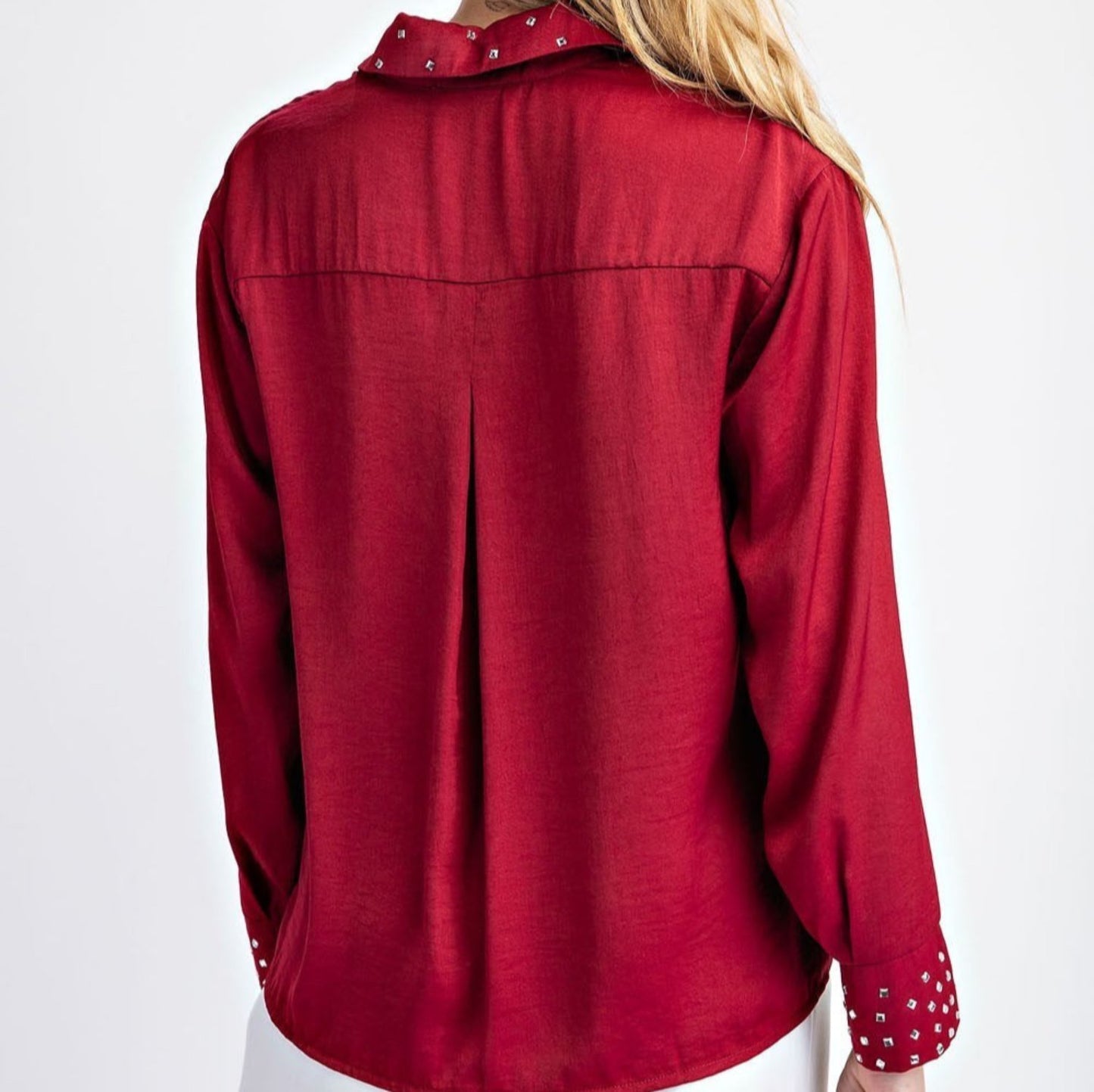 Studded Button Down Long Sleeve Blouse