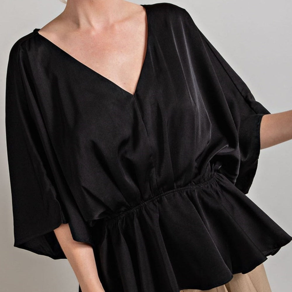 V-Neck Satin Blouse Top