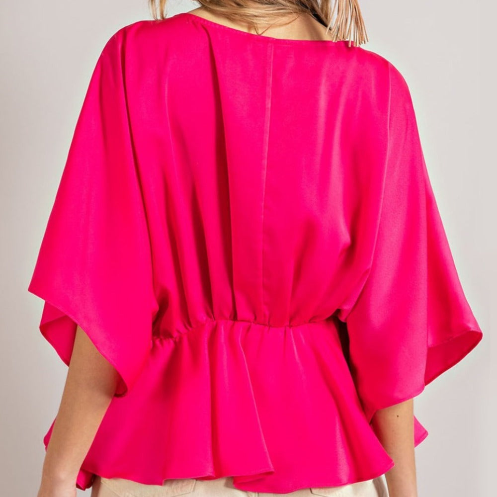 V-Neck Satin Blouse Top