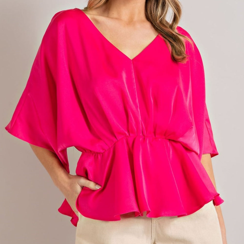 V-Neck Satin Blouse Top