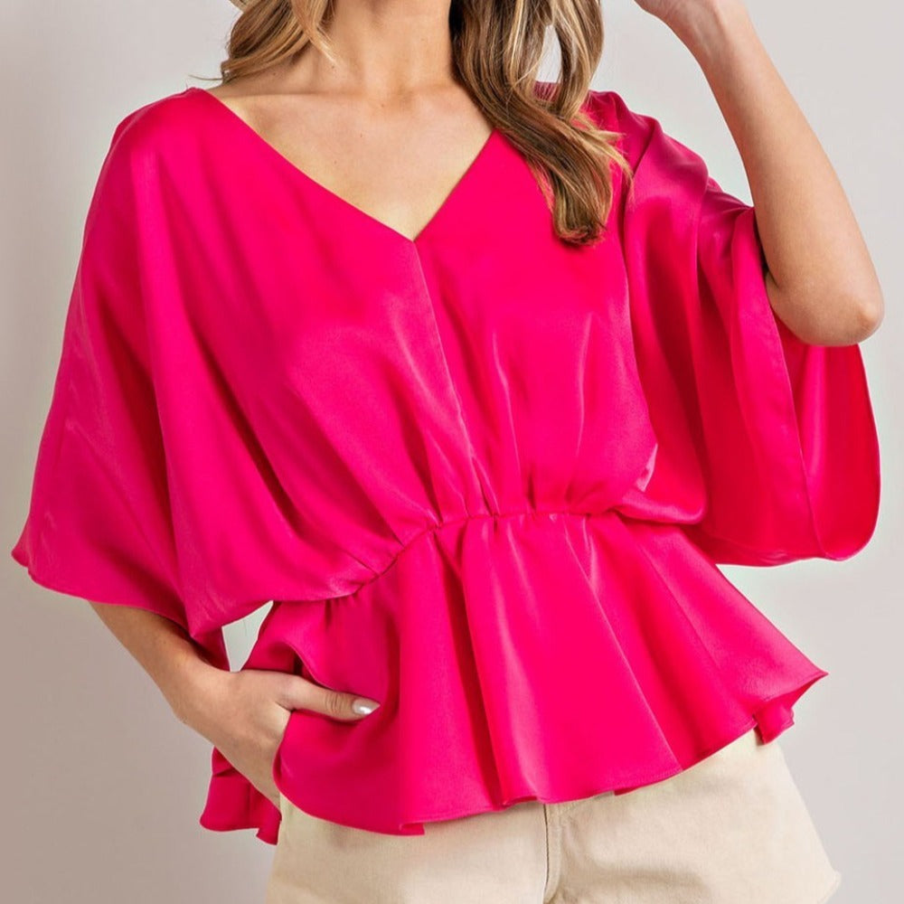 V-Neck Satin Blouse Top