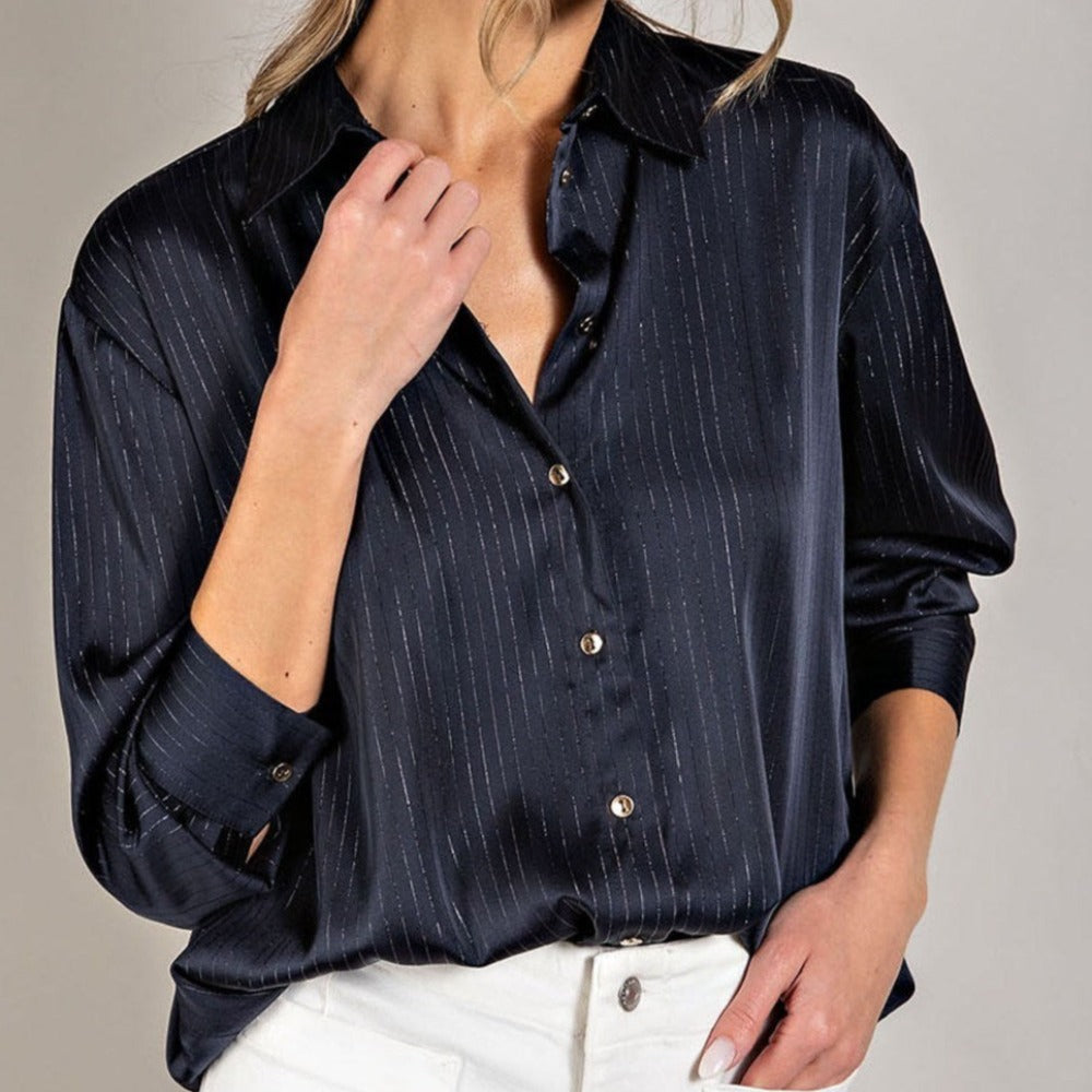 Satin Stripe Button Down Shirt