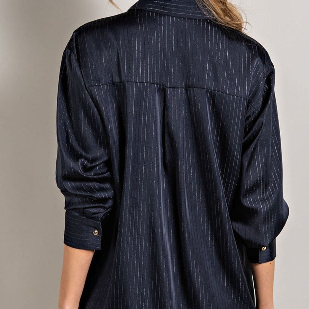 Satin Stripe Button Down Shirt