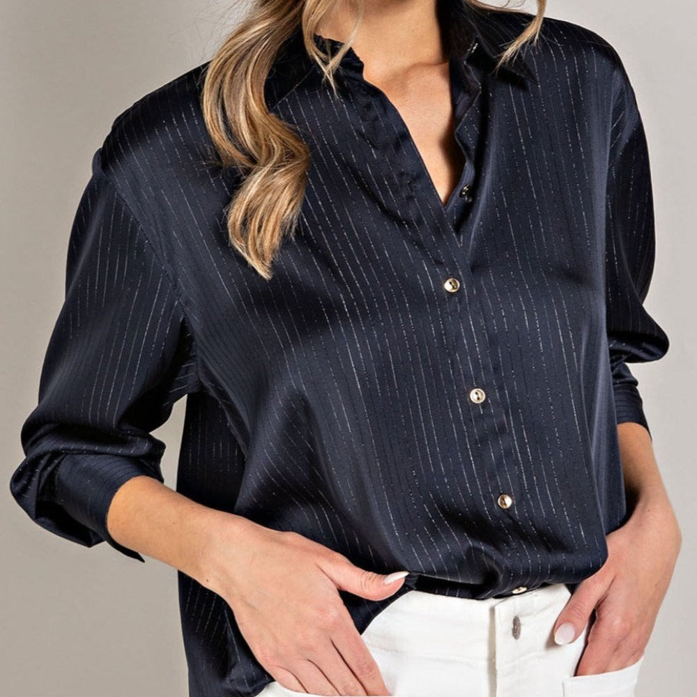 Satin Stripe Button Down Shirt