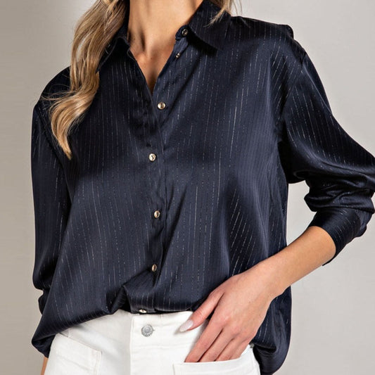 Satin Stripe Button Down Shirt