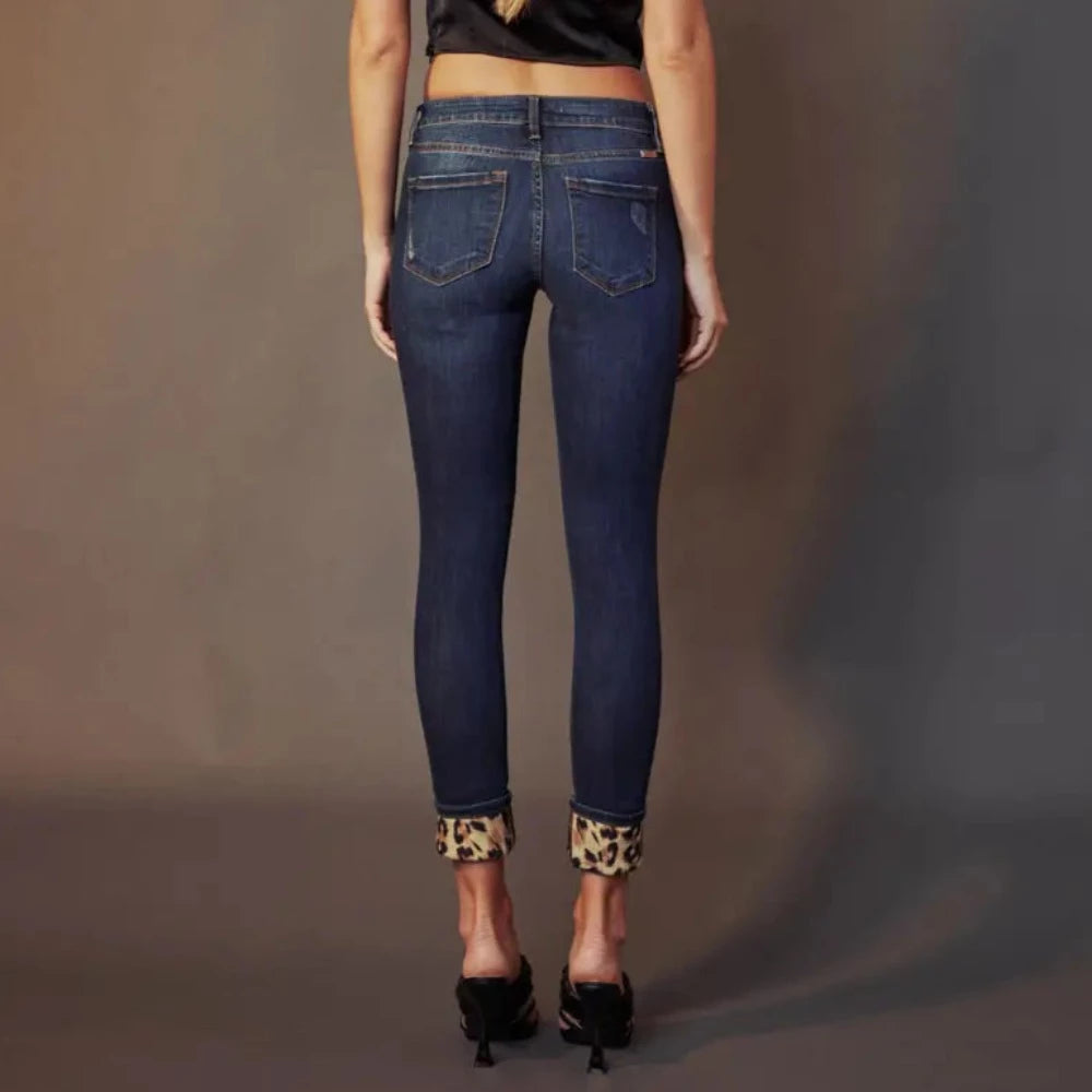 Kan Can Mid Rise Super Skinny Leopard Patch Jeans