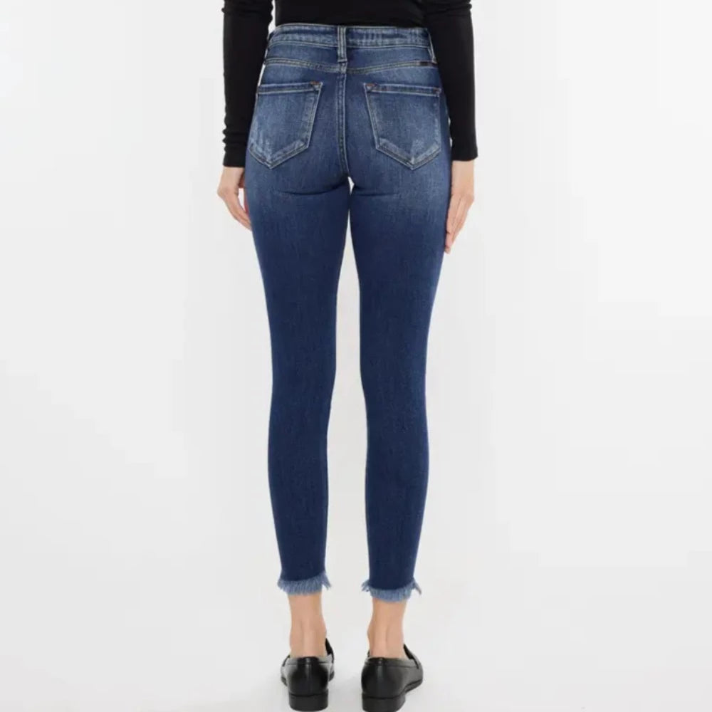 Kan Can High Rise Raw Hem Ankle Skinny Jeans