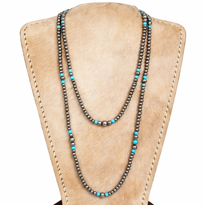 Long Western Style Navajo Pearl Turquoise Stone Necklace