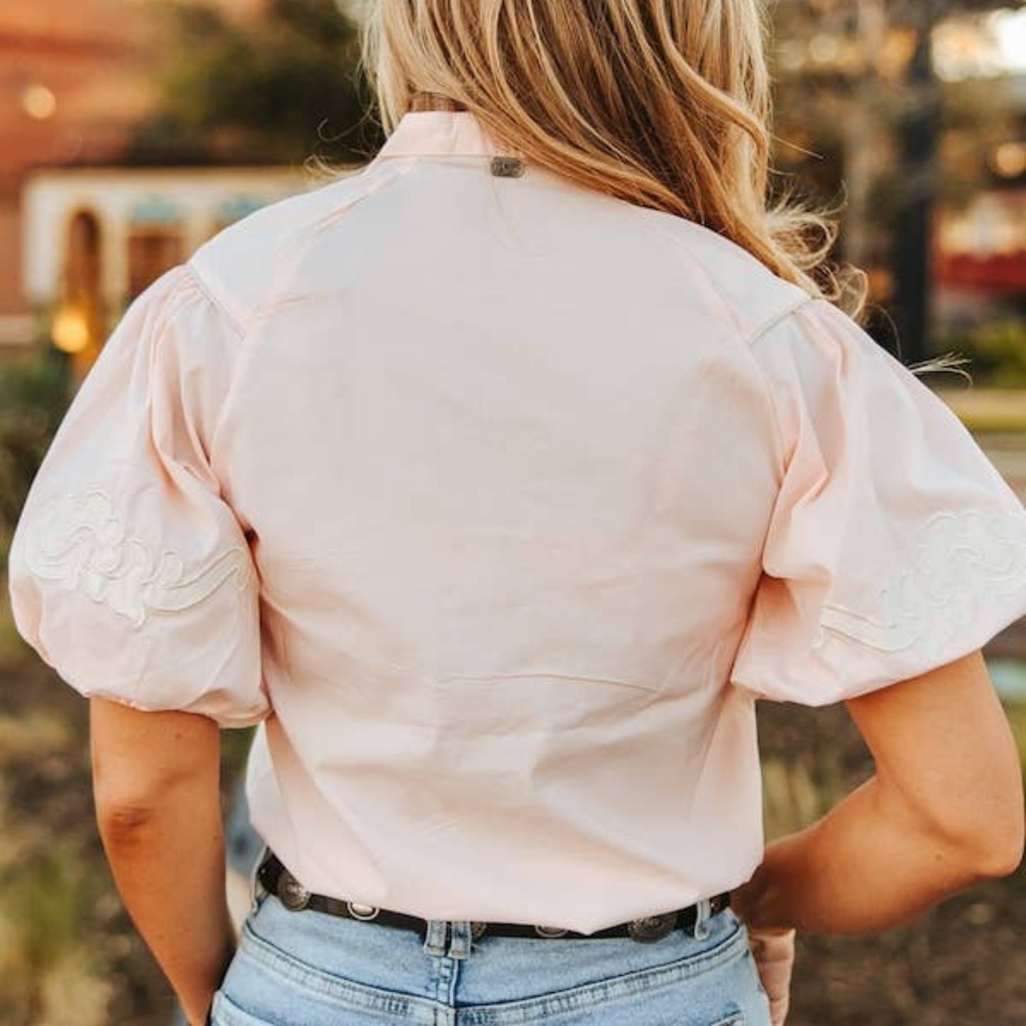 Soft Pink Western Embroidered Detail Blouse