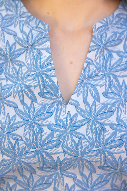 Short Bubble Sleeve Floral Jacquard Top
