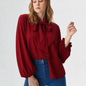 Solid Ribbon Tied Shirt Blouse Top