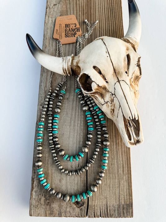 3 Layered Navajo Style Pearl and Bead Necklace