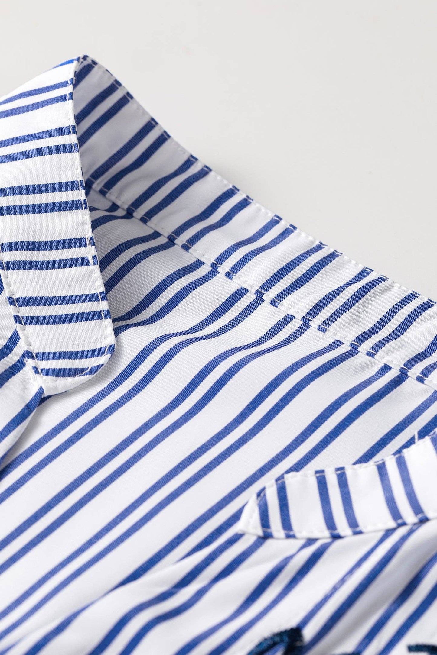 PRETTY BASH Stripe Embroidered Button Long Sleeve Shirt