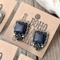 Western Style Square Stone & Flower Stud Earrings