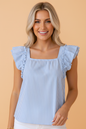 PRETTY BASH Stripe Bow Ruffle Sleeve Blouse