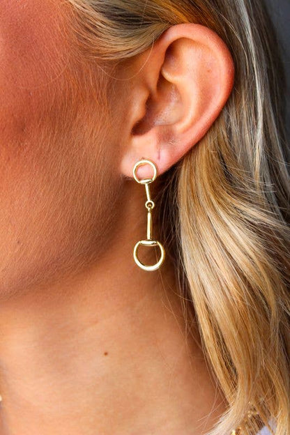 18K Gold Plated Equestrian Bit Drop Post Earrings