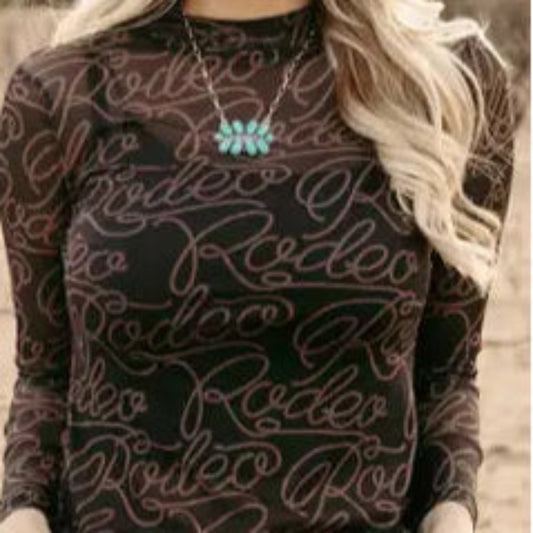 Western Rodeo Long Sleeve Mesh Top