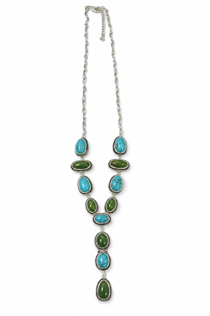 27" Turquoise and Green Lariat Style Necklace