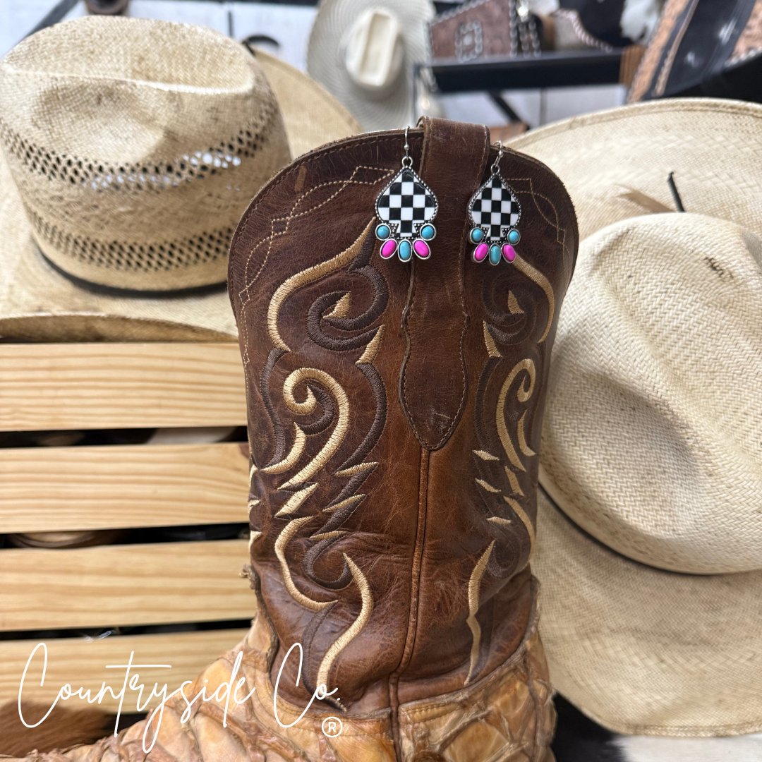 Punchy Cowgirl Checkered Earrings