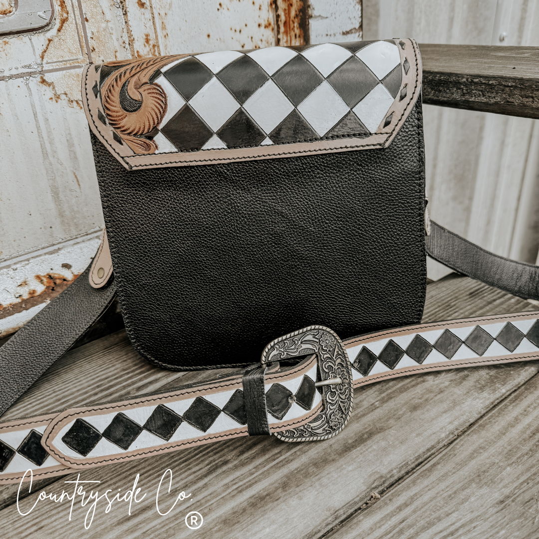 Melrose  Tooled Leather Checkered Handbag