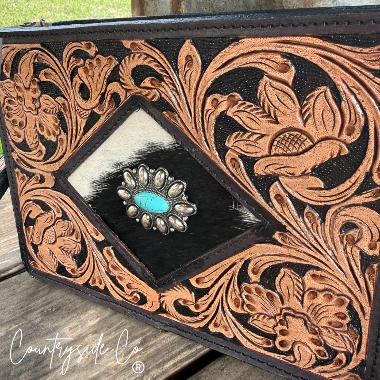 Sagebrush Tooled Leather Handbag, Wristlet