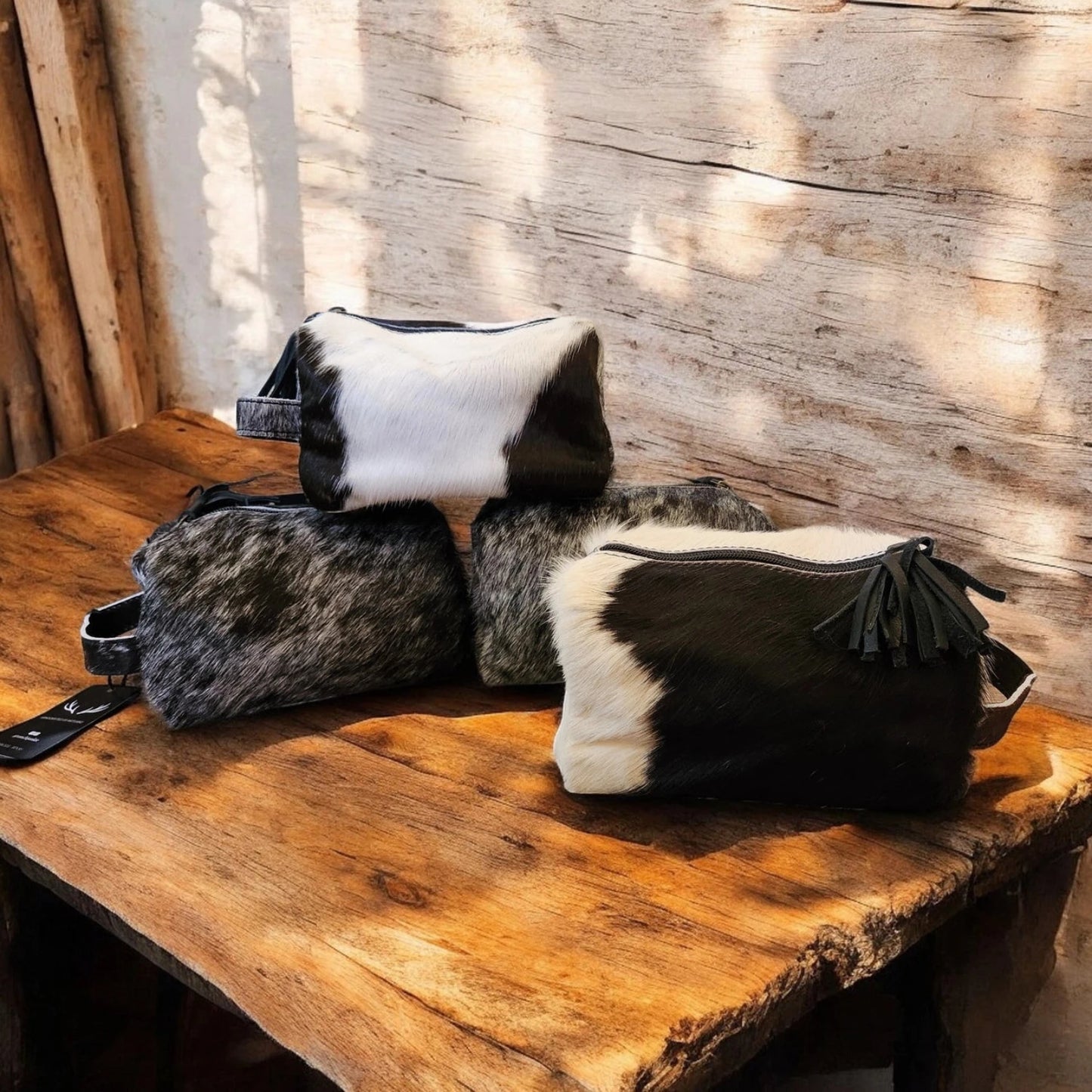 Genuine Cowhide Handcrafted Cosmetic Pouch Highlands Cowhide Makeup Bag