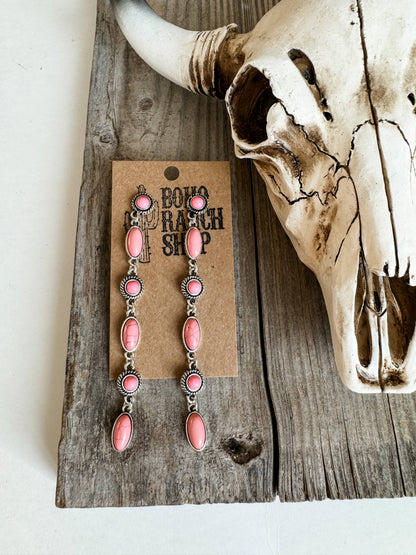 Dangle Drop Western Earrings - peach black turquoise