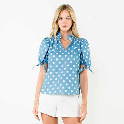 Tie Sleeve Dotted Top
